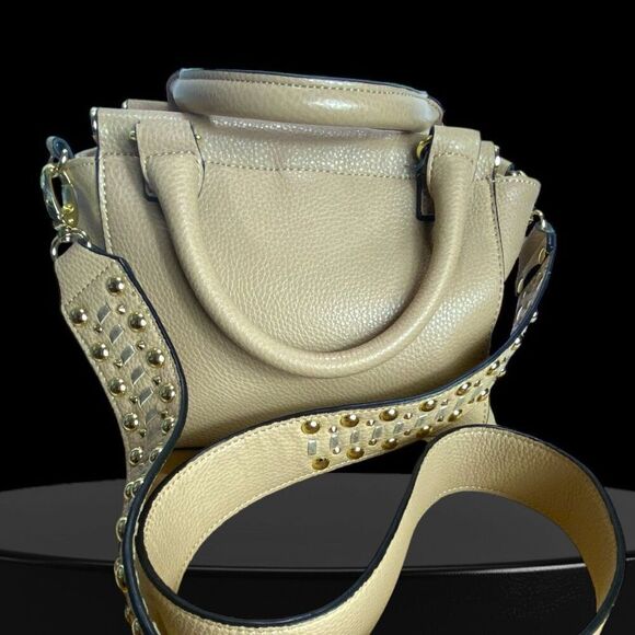 Steve Madden Blennon Cream Peebled Leather Studded Whipstitch Satchel Handbag - Picture 7 of 11